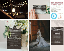 Load image into Gallery viewer, Barn Wood & String Lights Rustic Wedding Invitation Suite