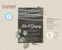 Load image into Gallery viewer, Barn Wood & String Lights Rustic Wedding Invitation Suite