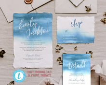 Load image into Gallery viewer, Blue Ocean Watercolor Wedding Invitation Suite - MARINA