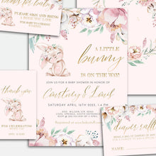 Load image into Gallery viewer, Blush Floral Bunny Baby Girl Shower Invitation Set