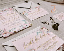 Load image into Gallery viewer, Blush Floral Bunny Baby Girl Shower Invitation Set