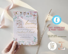 Load image into Gallery viewer, Blush Floral Bunny Baby Girl Shower Invitation Set