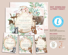 Load image into Gallery viewer, Blush Floral Woodland Baby Shower Invitation Set