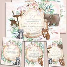 Load image into Gallery viewer, Blush Floral Woodland Baby Shower Invitation Set