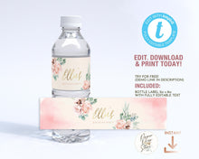 Load image into Gallery viewer, Blush Gold Floral Party Water Bottle Label - ROSANNA