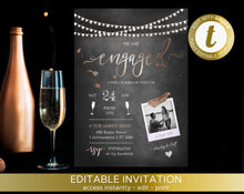 Load image into Gallery viewer, Chalkboard & String Lights Engagement Party Invitation