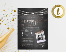 Load image into Gallery viewer, Chalkboard & String Lights Engagement Party Invitation