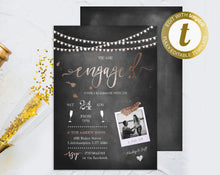 Load image into Gallery viewer, Chalkboard & String Lights Engagement Party Invitation