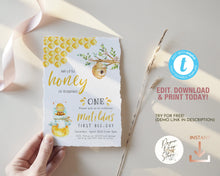 Load image into Gallery viewer, Cute Honey Bee First Birthday Invitation