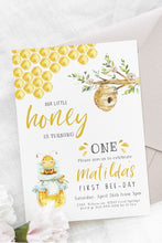Load image into Gallery viewer, Cute Honey Bee First Birthday Invitation