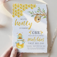 Load image into Gallery viewer, Cute Honey Bee First Birthday Invitation