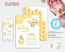 Load image into Gallery viewer, Cute Honey Bee First Birthday Invitation