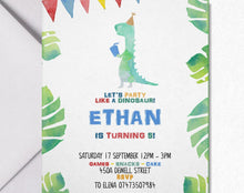 Load image into Gallery viewer, Dinosaur Birthday Self Editing Invitation Template, Editable Jurassic Party T-Rex Invite