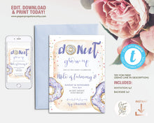 Load image into Gallery viewer, Donut Grow Up Birthday Invitation in Blue