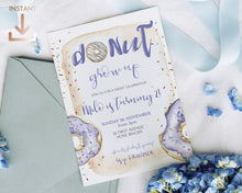 Load image into Gallery viewer, Donut Grow Up Birthday Invitation in Blue
