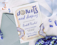 Load image into Gallery viewer, Donuts and Diapers Baby Boy Shower Invitation