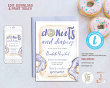Load image into Gallery viewer, Donuts and Diapers Baby Boy Shower Invitation