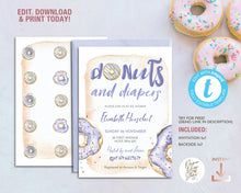 Load image into Gallery viewer, Donuts and Diapers Baby Boy Shower Invitation