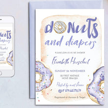 Load image into Gallery viewer, Donuts and Diapers Baby Boy Shower Invitation
