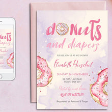 Load image into Gallery viewer, Donuts and Diapers Baby Girl Shower Invitation