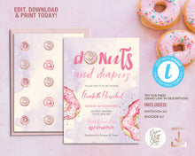 Load image into Gallery viewer, Donuts and Diapers Baby Girl Shower Invitation
