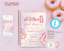 Load image into Gallery viewer, Donuts and Diapers Baby Girl Shower Invitation