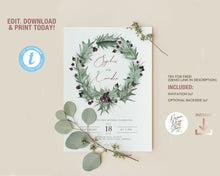Load image into Gallery viewer, Evergreen Holly Berries Christmas Wedding Invitation - CAROL