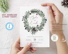 Load image into Gallery viewer, Evergreen Holly Berries Christmas Wedding Invitation - CAROL