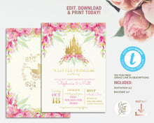 Load image into Gallery viewer, Fairytale Floral Castle Cinderella Baby Shower Invitation