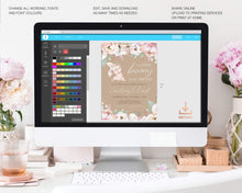 Load image into Gallery viewer, Floral Bunny Baby Girl Shower Invitation Set in Kraft Brown