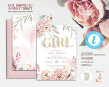 Load image into Gallery viewer, Floral Cotton Baby Girl Shower Invitation in Pink & Gold - EMMA