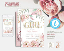 Load image into Gallery viewer, Floral Cotton Baby Girl Shower Invitation in Pink & Gold - EMMA