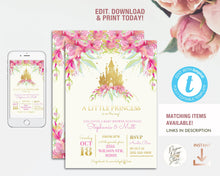 Load image into Gallery viewer, Floral Princess Baby Shower Printable Favor Tag, Editable Cinderella Thank you Gift Tag