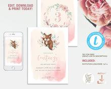 Load image into Gallery viewer, Fox Blush Pink Woodland Birthday Invitation