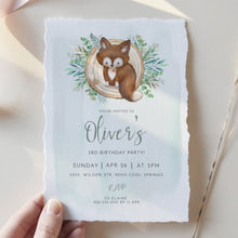 Load image into Gallery viewer, Fox Woodland Greenery Birthday Invitation