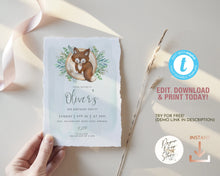 Load image into Gallery viewer, Fox Woodland Greenery Birthday Invitation