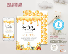 Load image into Gallery viewer, Honey Bee Editable Baby Shower Invitation Set