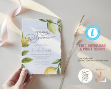 Load image into Gallery viewer, Lemon Citrus Greenery Bridal Shower Invitation Template, Her Main Squeeze Summer Shower Editable Printable Invite