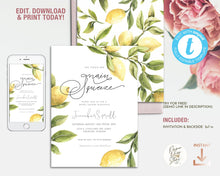 Load image into Gallery viewer, Lemon Citrus Greenery Bridal Shower Invitation Template, Her Main Squeeze Summer Shower Editable Printable Invite