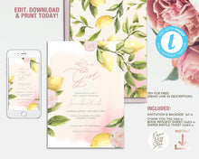 Load image into Gallery viewer, Lemon Greenery & Roses Baby Girl Shower Invitation Set in Pink