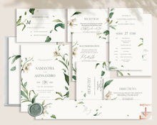 Load image into Gallery viewer, Lilies & Green Foliage Botanical Full Wedding Invitation Suite - OLIVIA