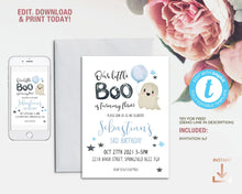 Load image into Gallery viewer, Little Boo Cute Blue Ghost Halloween Birthday Invitation