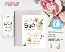 Load image into Gallery viewer, Little Boo Halloween Baby Shower Invitation and Inserts Set