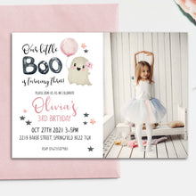 Load image into Gallery viewer, Little Boo Halloween Birthday Girl Photo Invitation