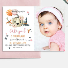 Load image into Gallery viewer, Little Pumpkin Fall Birthday Girl Photo Invitation