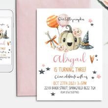 Load image into Gallery viewer, Little Pumpkin Fall Birthday Invitation in Pink