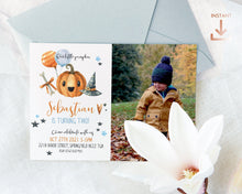 Load image into Gallery viewer, Little Pumpkin Fall Birthday Photo Invitation