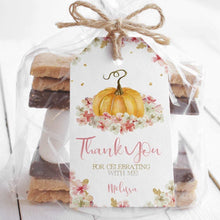 Load image into Gallery viewer, Little Pumpkin Floral Fall Birthday Party Favor Tag
