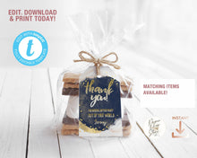 Load image into Gallery viewer, Off Two the Moon Second Birthday Invitation in Gold and Navy