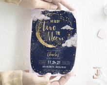 Load image into Gallery viewer, Off Two the Moon Second Birthday Invitation in Gold and Navy